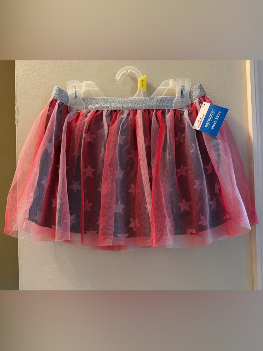 NWT Girls Star Tulle Skirt with Glitter Waistband - Red Navy, size 7-8. 4th July
